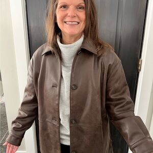 Elegant Dark Brown Faux Leather Jacket for Women